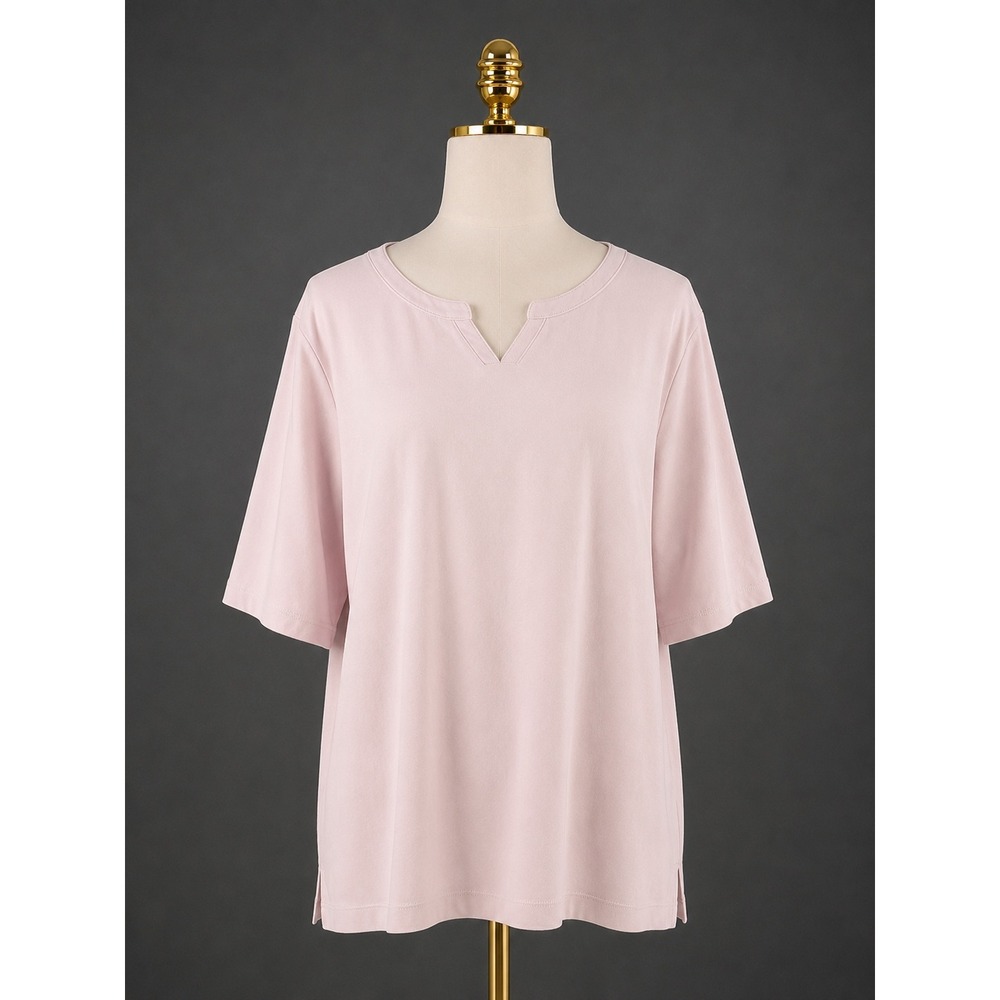 L.L. Bean 100% Supima Cotton Split  V-neck Tee Top Pink Short Sleeve Size 1X‎